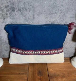 Neceser tela mujer beige y azul