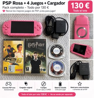 PSP Rosa + 4 Juegos + Cargador