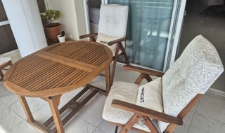 CONJUNTO MESA DE TEKA CON 2 HAMACAS