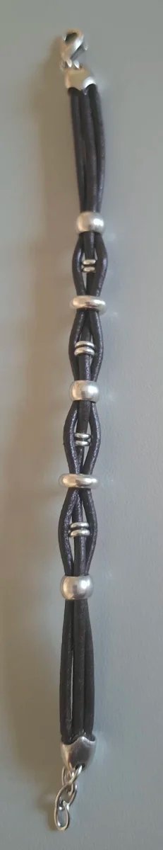 Pulsera cuero marrón y zamak plata