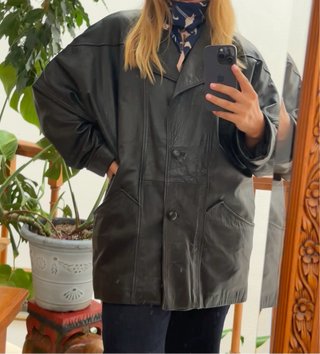 Chaqueta Piel Ovina Oversize Vintage Negra