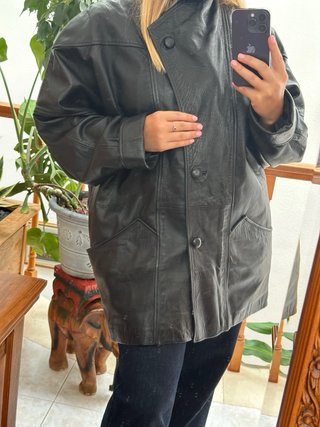Chaqueta Piel Ovina Oversize Vintage Negra