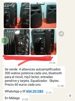 4 Altavoces Autoamplificados Skytec SP1500ABT