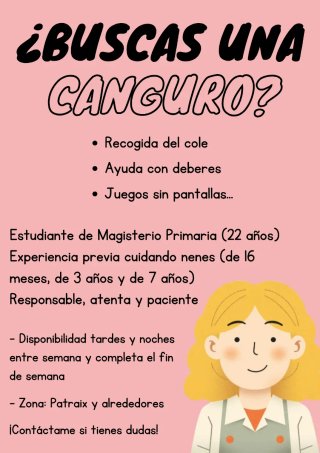 Canguro/Niñera/Cuidado de niños en Patraix