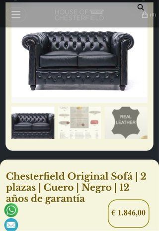 Sofá de piel Chester. Alta Calidad. PVP 2000€