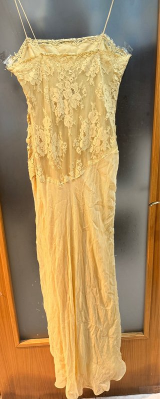 Vestido Zara Beige Encaje Flores largo