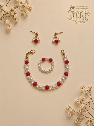 Conjunto Nancy Perlas y Cristal Rojo