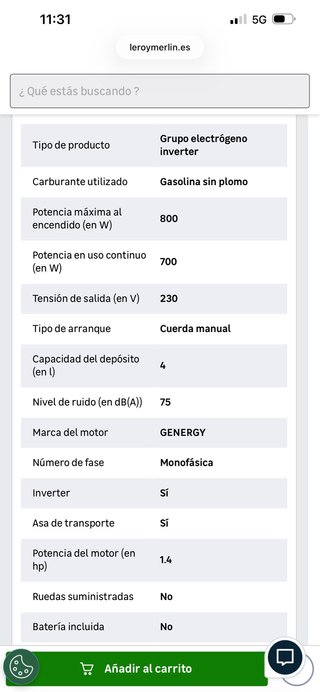 Generador Inverter GENERGY 800W *NUEVO*