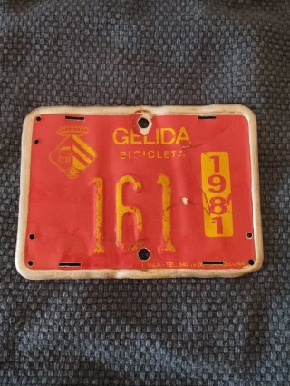 Matrícula Bicicleta Gelida 161 1981