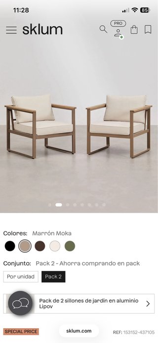 Pack 2 Sillones Jardín Aluminio