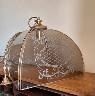 Lampadario vintage vetro fumé e ottone