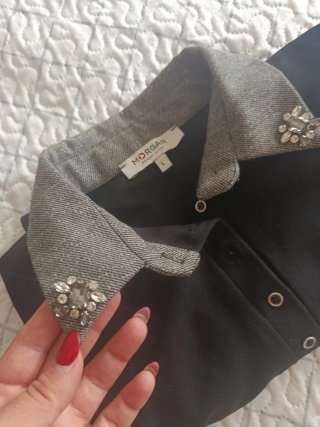 Camisa Morgan Negra con Detalles Plateados Talla L