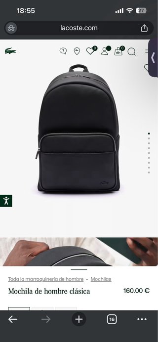 Mochila Lacoste Negra Original NH4430HC