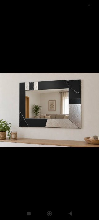 Espejo de pared negro, marrón y plateado
