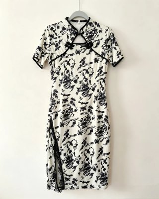 Vestido Quipao estampado blanco y negro