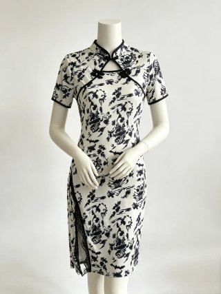 Vestido Quipao estampado blanco y negro