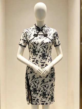 Vestido Quipao estampado blanco y negro