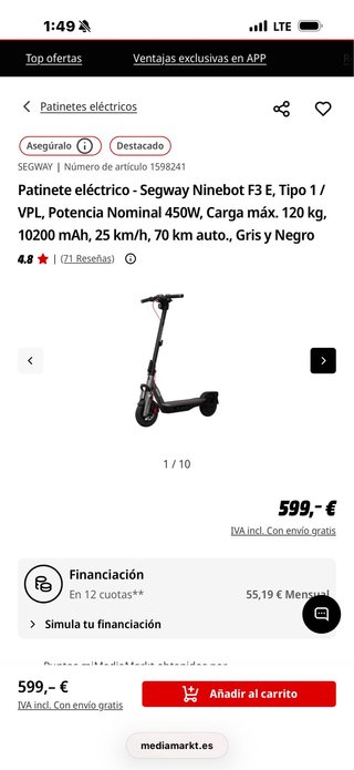 Patinete Segway Ninebot F3