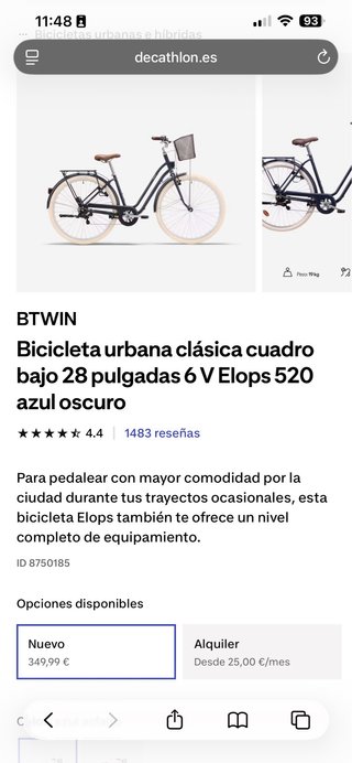 Bicicleta Paseo Decathlon BTWIN Azul
