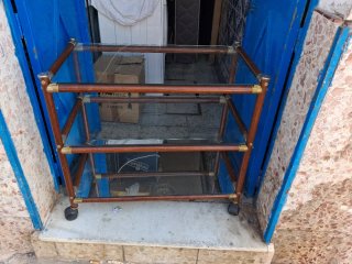 Mesa camarera antigua cristal y madera