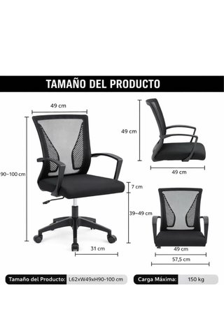 Silla de oficina ergonómica con ruedas