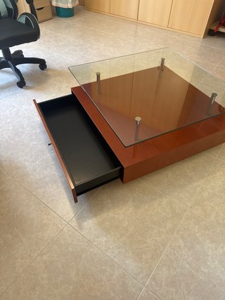 Mesa de centro cristal y madera