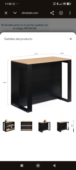 Mesa Barra Cocina Madera Negra Jdmarket