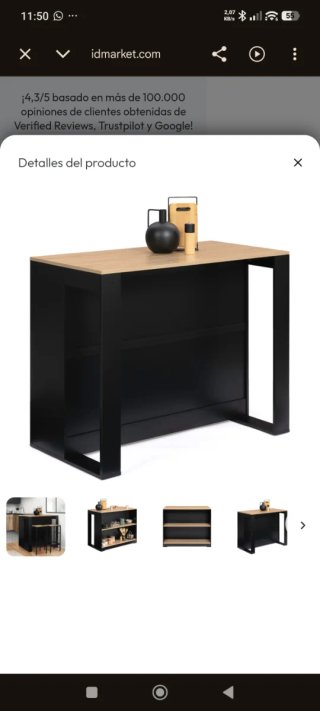 Mesa Barra Cocina Madera Negra Jdmarket