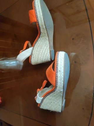 Sandalias de ante y esparto naranja