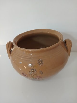 Vaso Cachepot Ceramica Vintage Fiori Marrone
