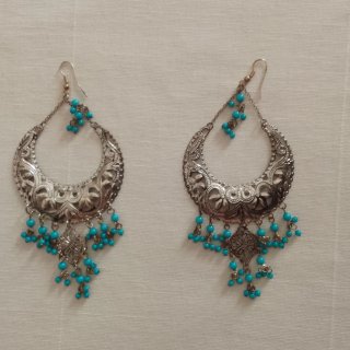 Pendientes largos estilo árabe plata y turquesa