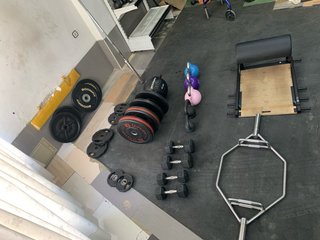 Lote material fitness (barras, discos, mancuernas)