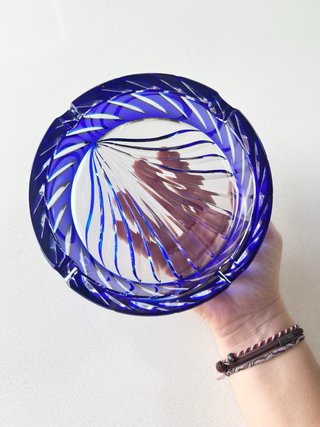 Cenicero Vintage Cristal Azul Cobalto Tallado