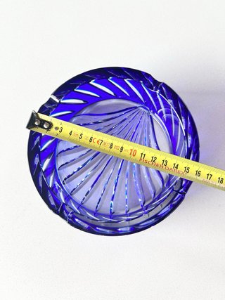 Cenicero Vintage Cristal Azul Cobalto Tallado