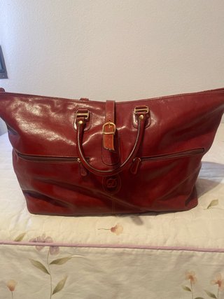 Bolso de viaje de cuero marrón/rojo
