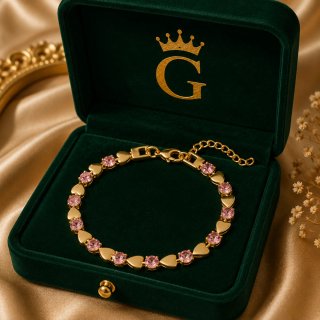 Pulsera Corazones y Circonitas Rosa