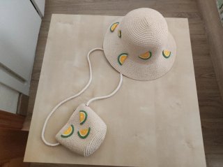 Conjunto sombrero y bolso niña limón