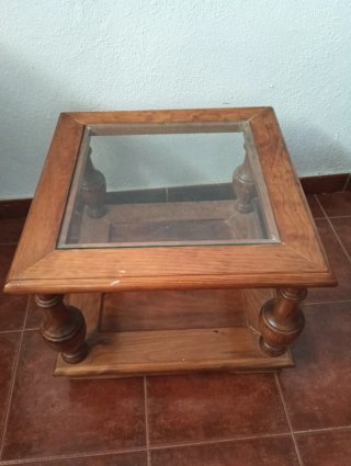 Mesa auxiliar madera y cristal
