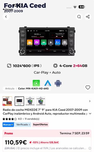 Radio Coche KIA Ceed 2007-2009