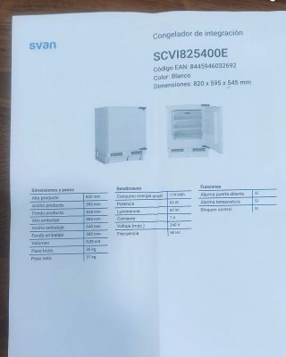 Congelador bajo encimera integrable NUEVO