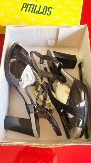 Zapatos Pitillos Negros Piel T38 Tacón Ancho