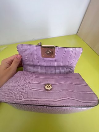 Bolso Sfera Morado Piel Cocodrilo Dorado