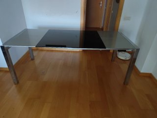 Mesa de comedor ampliable cristal y metal
