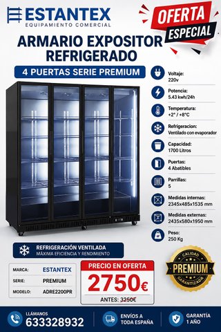 Armario Expositor Refrigerado 4 Puertas