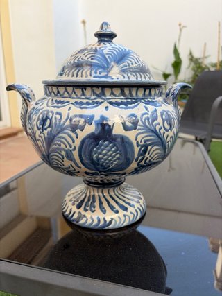 Jarrón/Sopera Fajalauza Azul y Blanco