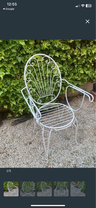 Silla forja vintage jardín blanca