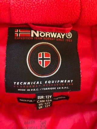 Abrigo Geographical Norway Rojo Niño