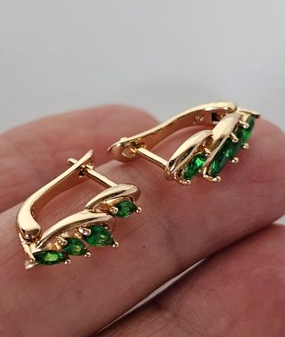 Pendientes Verde Esmeralda en Oro 14k Electrochapa