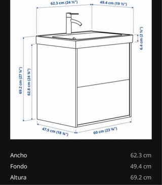 Lavabo sobre encimera IKEA madera y cerámica.