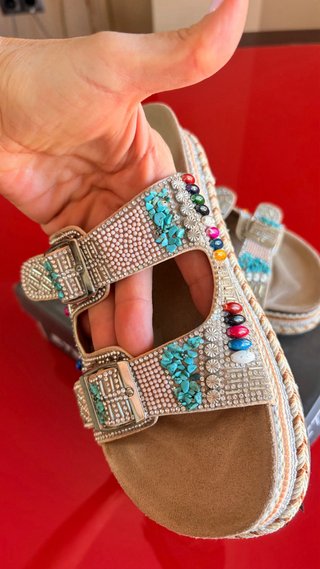 Sandalias Étika T39 Pedrería y Turquesa